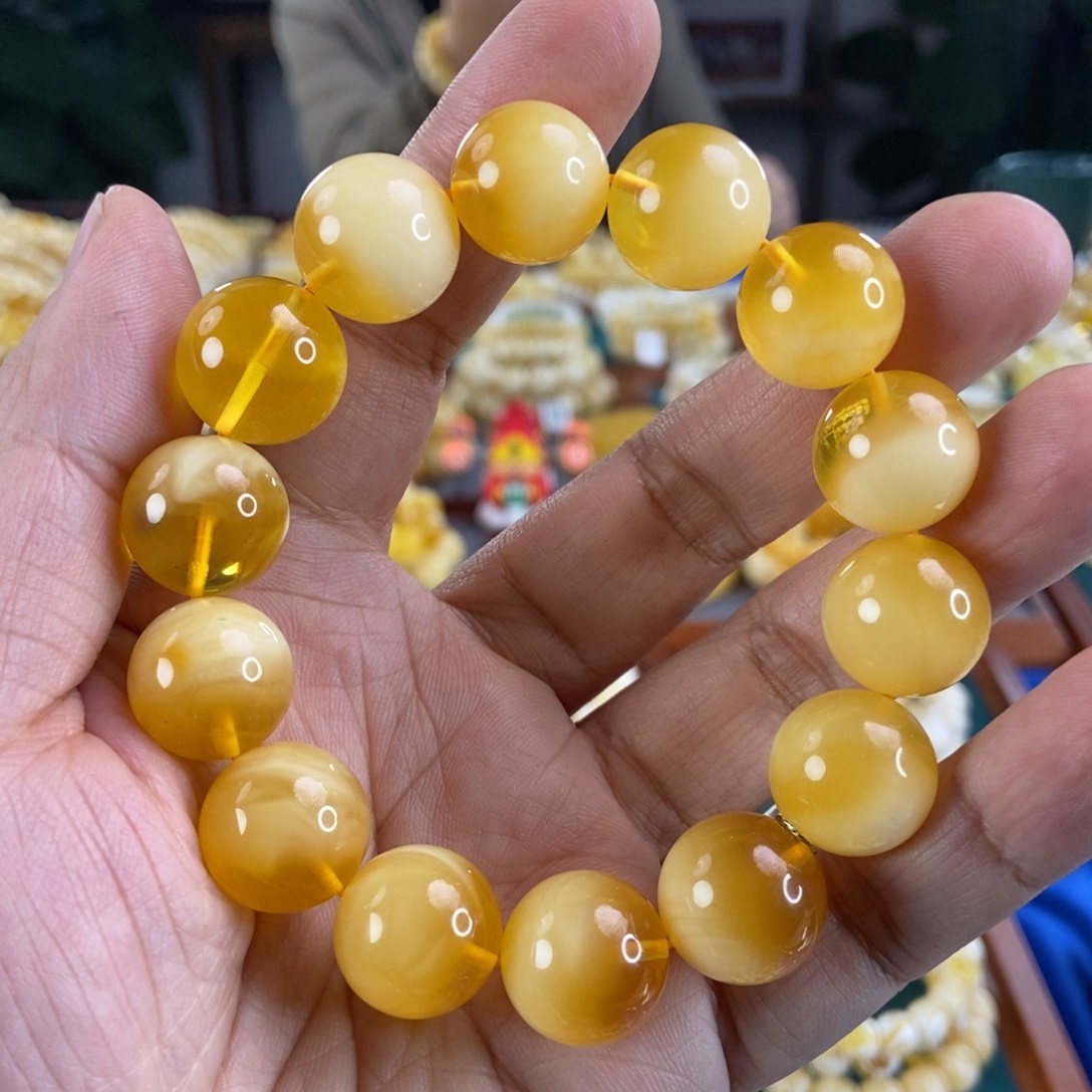 琥珀珠宝奇石未镶嵌16金白圆珠手串34.69