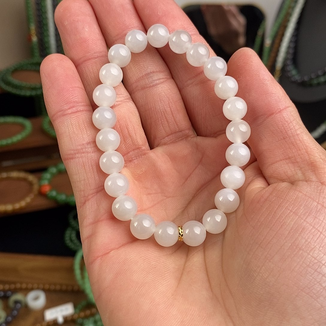 和田玉手串未镶嵌白玉