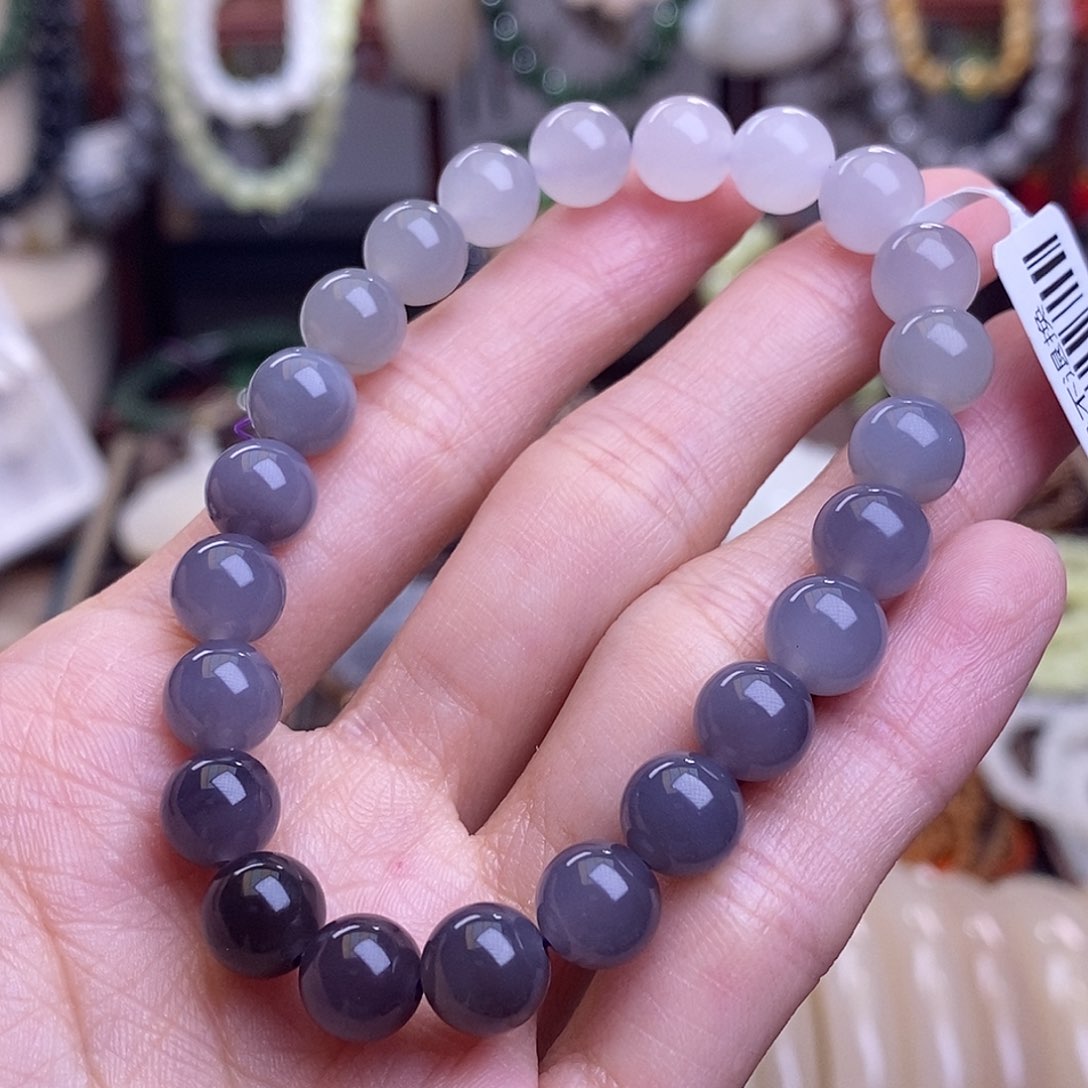 和田玉烟紫渐变手串8MM未镶嵌