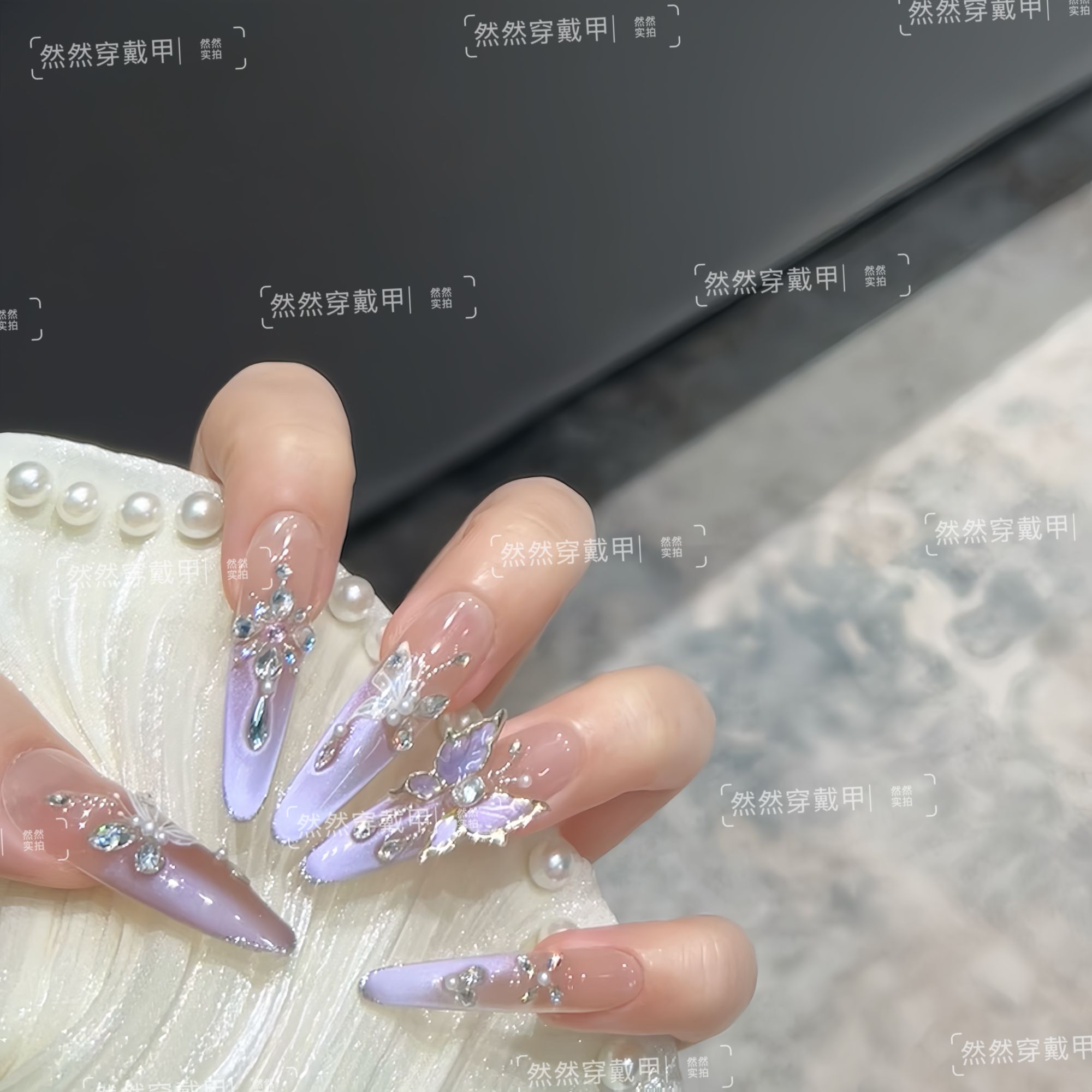 【紫仙女】纯手工穿戴甲原创设计美甲猫眼精致高级紫色蝴蝶