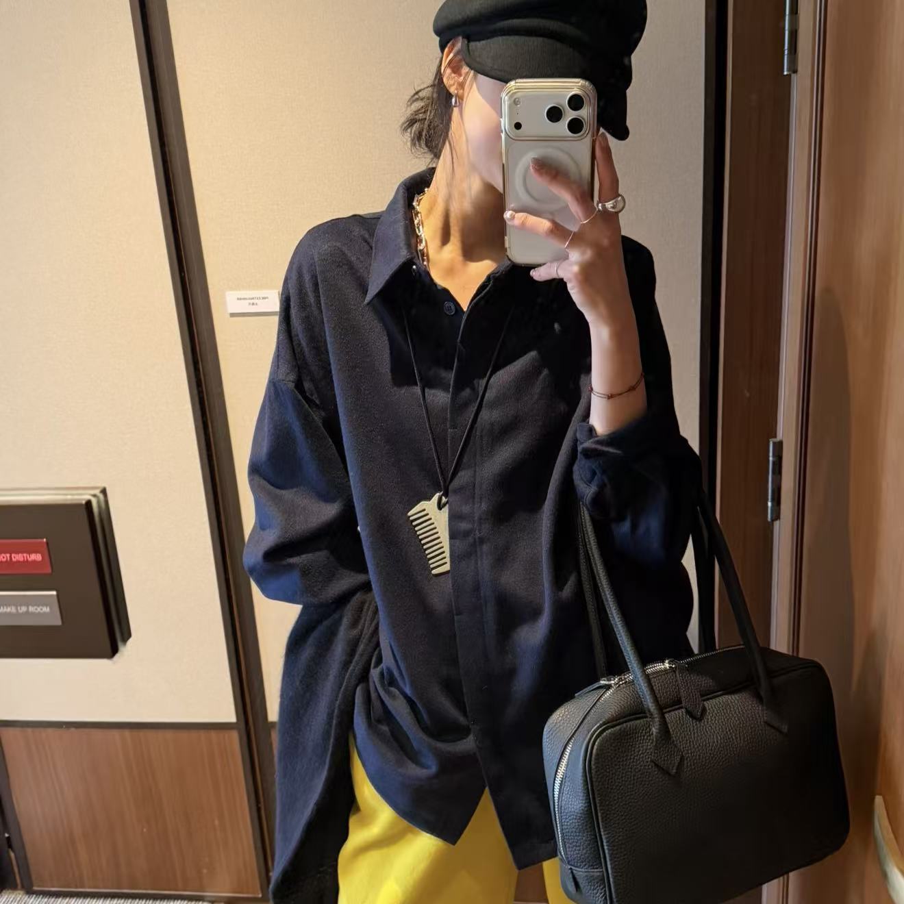 ｛귤 언니｝ho自留羊毛深蓝高级衬衫