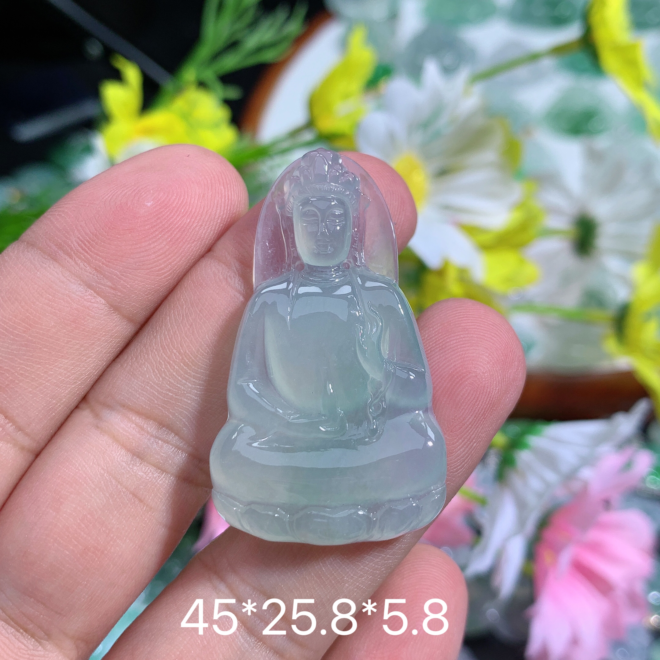 缅甸天然翡翠A货冰种素衣观音吊坠霞百搭气质时尚雕刻女士镶嵌