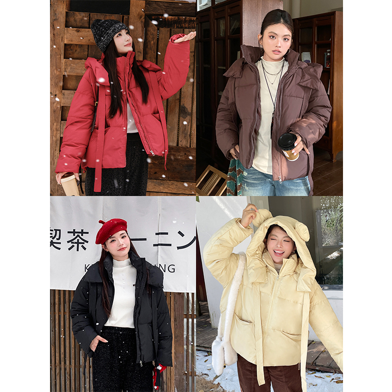 设计感小熊耳朵连帽保暖棉服大码冬季胖mm大码女装宽松显瘦外套