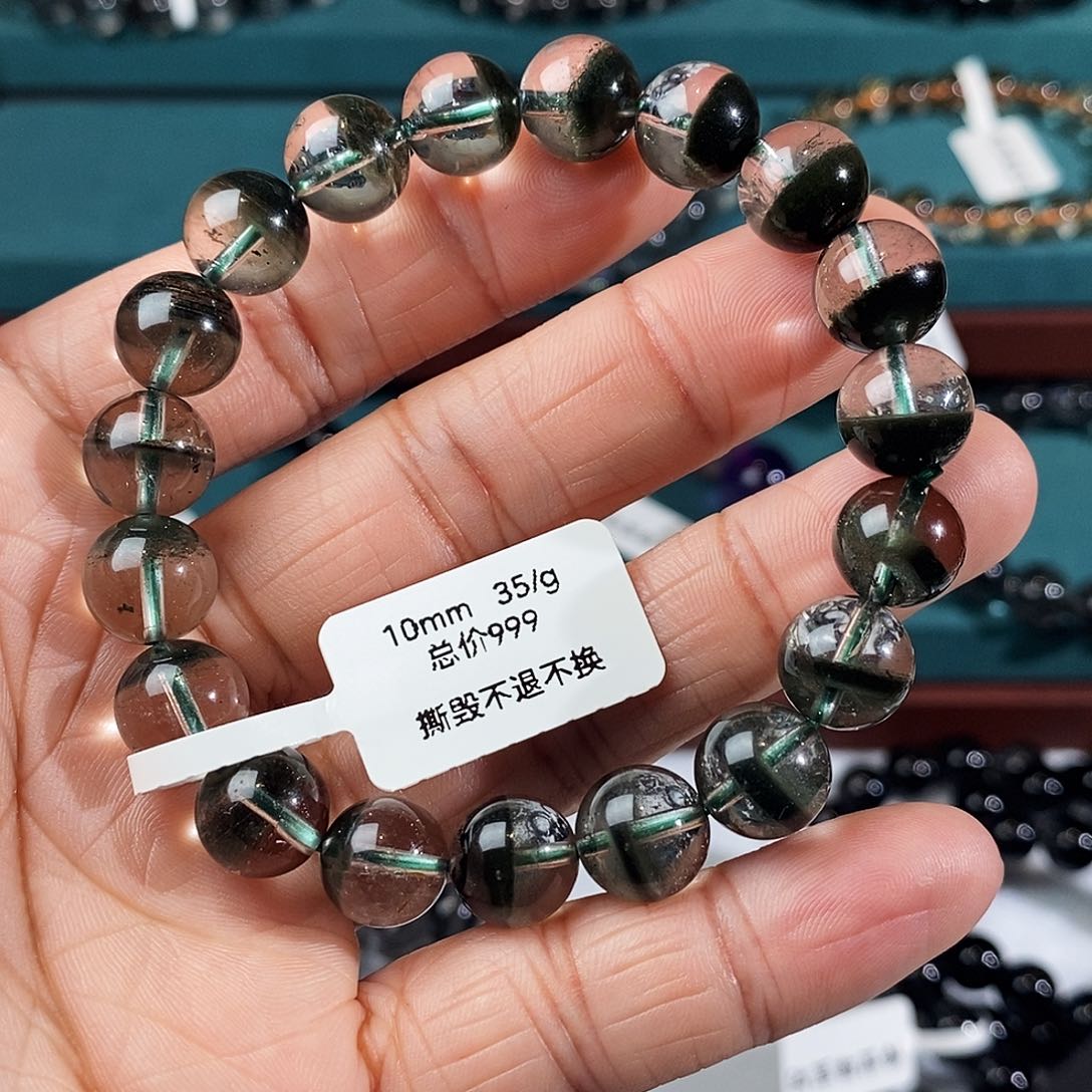 水晶手串未镶嵌绿幽灵10mm全透体
