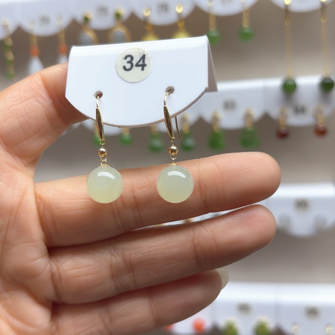 和田玉耳饰18K金镶嵌