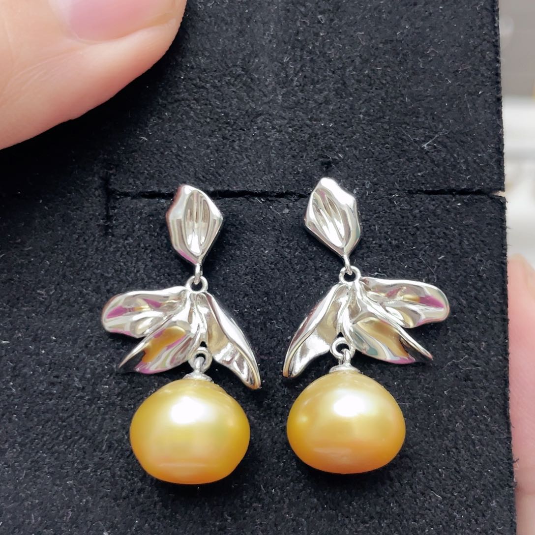 海水珍珠耳饰银S925镶嵌