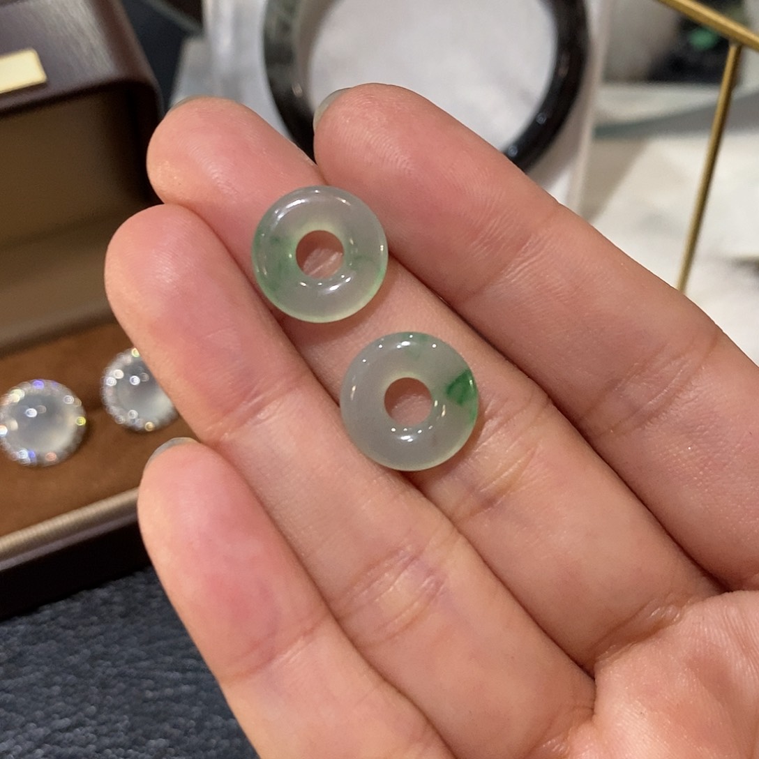 翡翠耳饰未镶嵌冰飘花甜甜圈