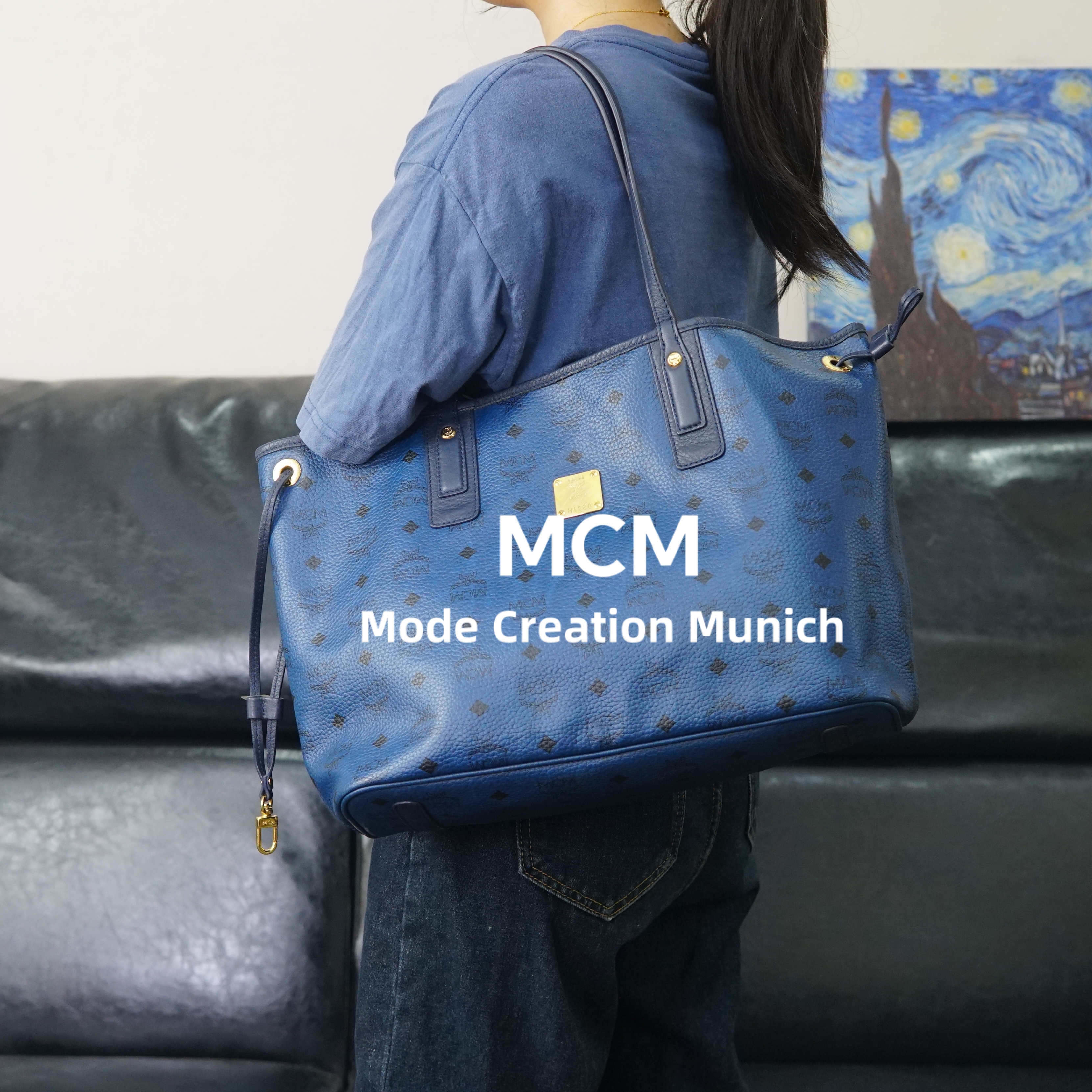 95新 MCM 深蓝托特包/YW05725028/5028