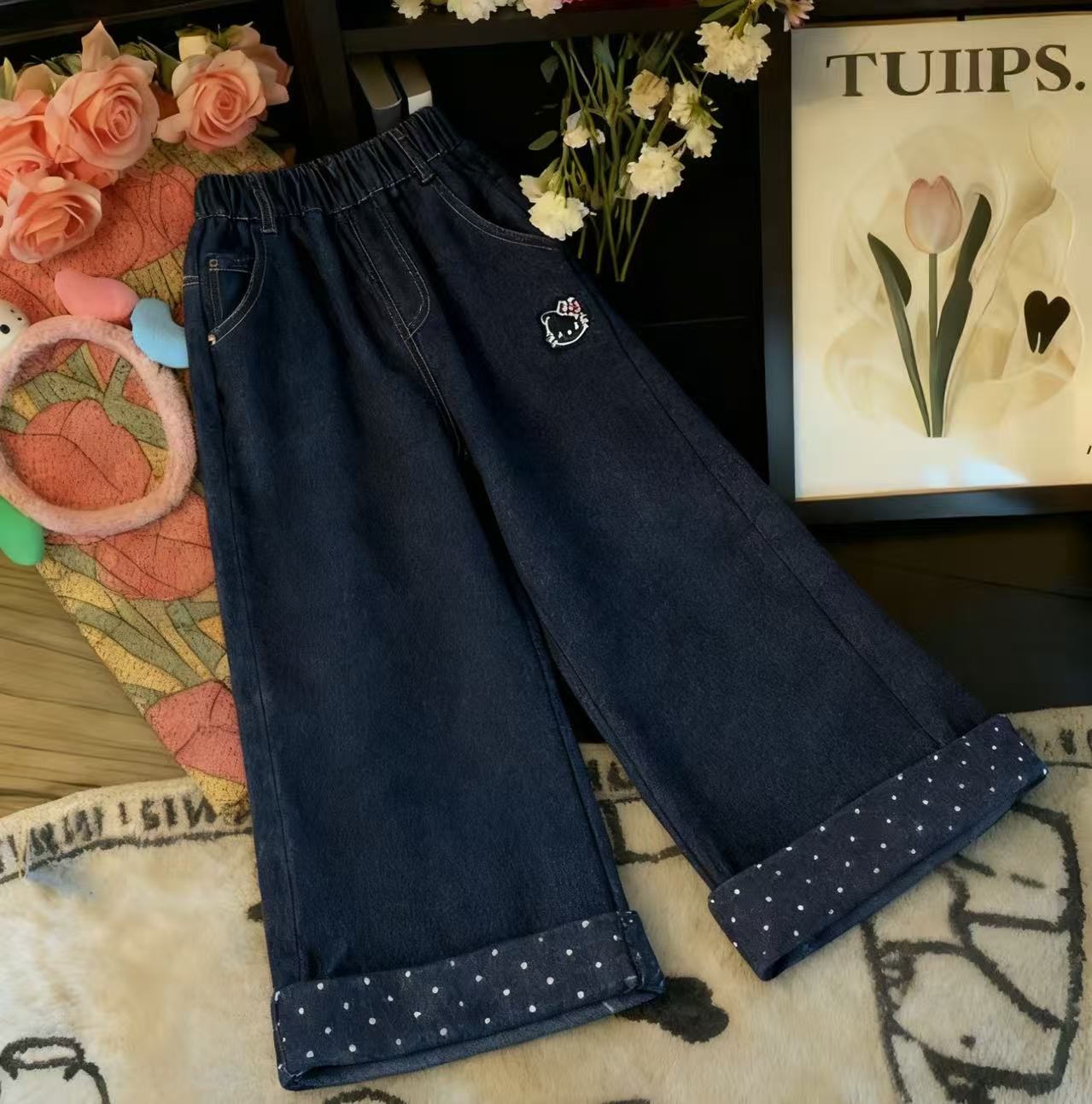 【SUger Yuu】自制品牌高货女童加绒加厚休闲裤【波点猫咪】99153