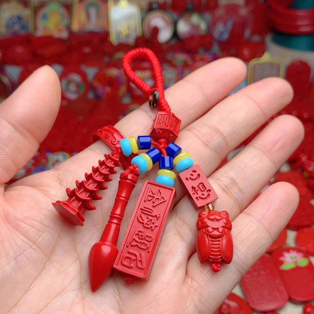 天然辰砂工艺品朱砂钥匙扣包包挂