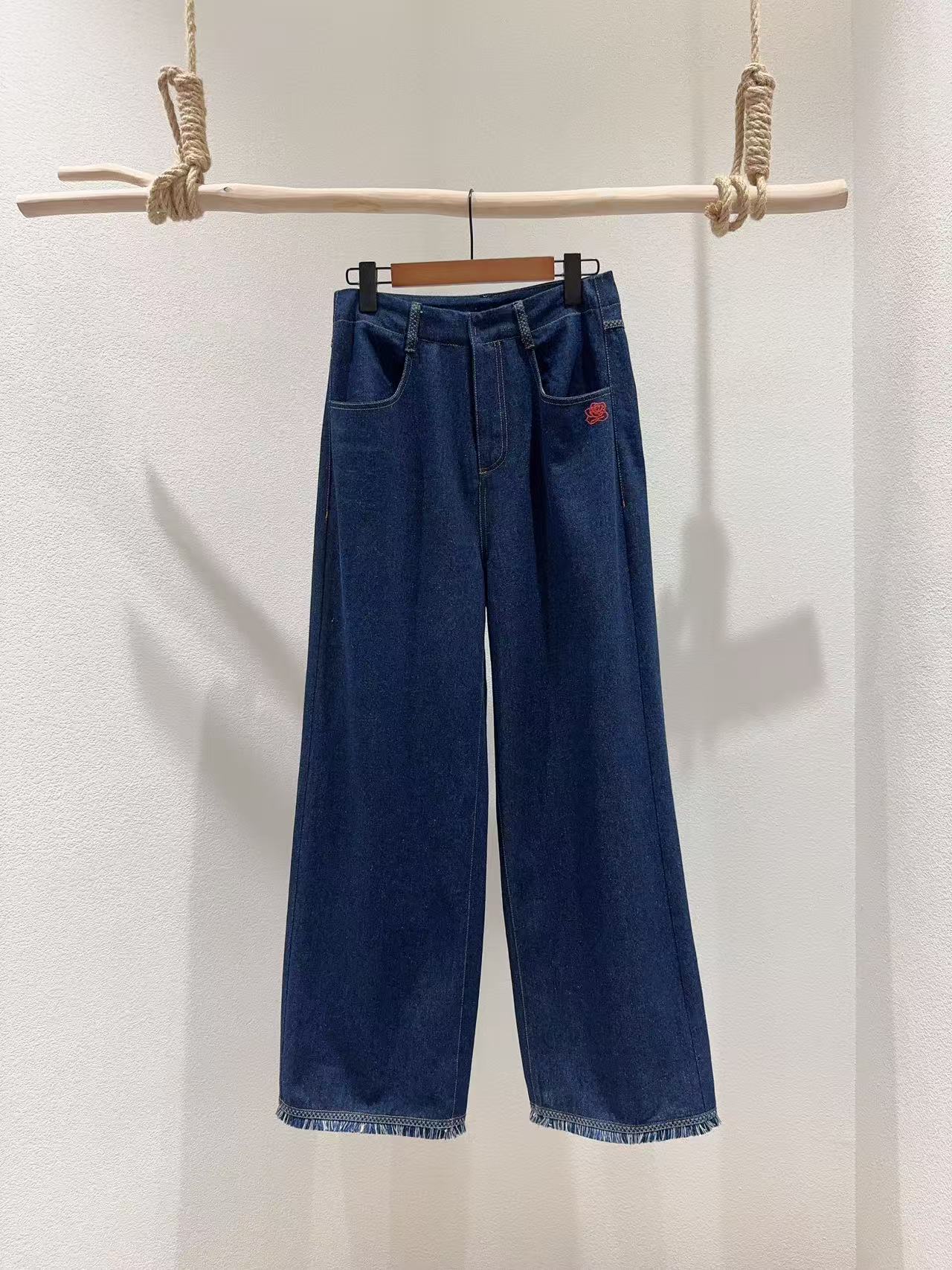 文艺刺绣流苏牛仔裤P013511