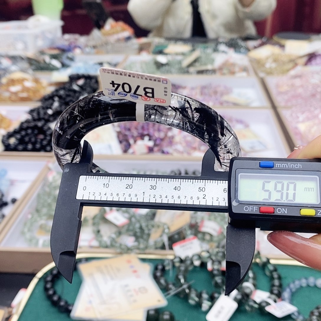 水晶手链未镶嵌B704黑发晶手镯59圈口