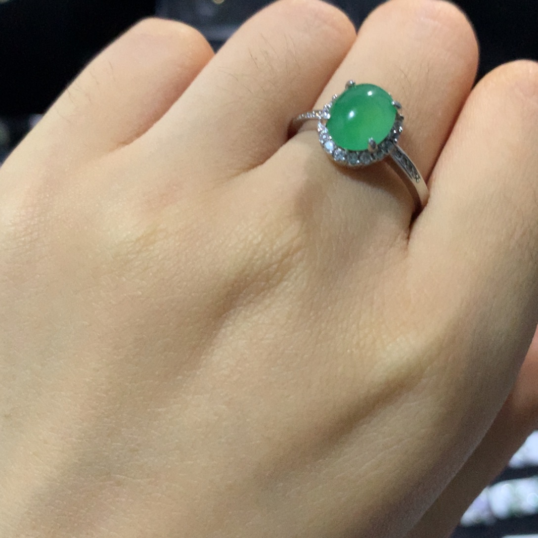 翡翠戒指银S925镶嵌戒指
