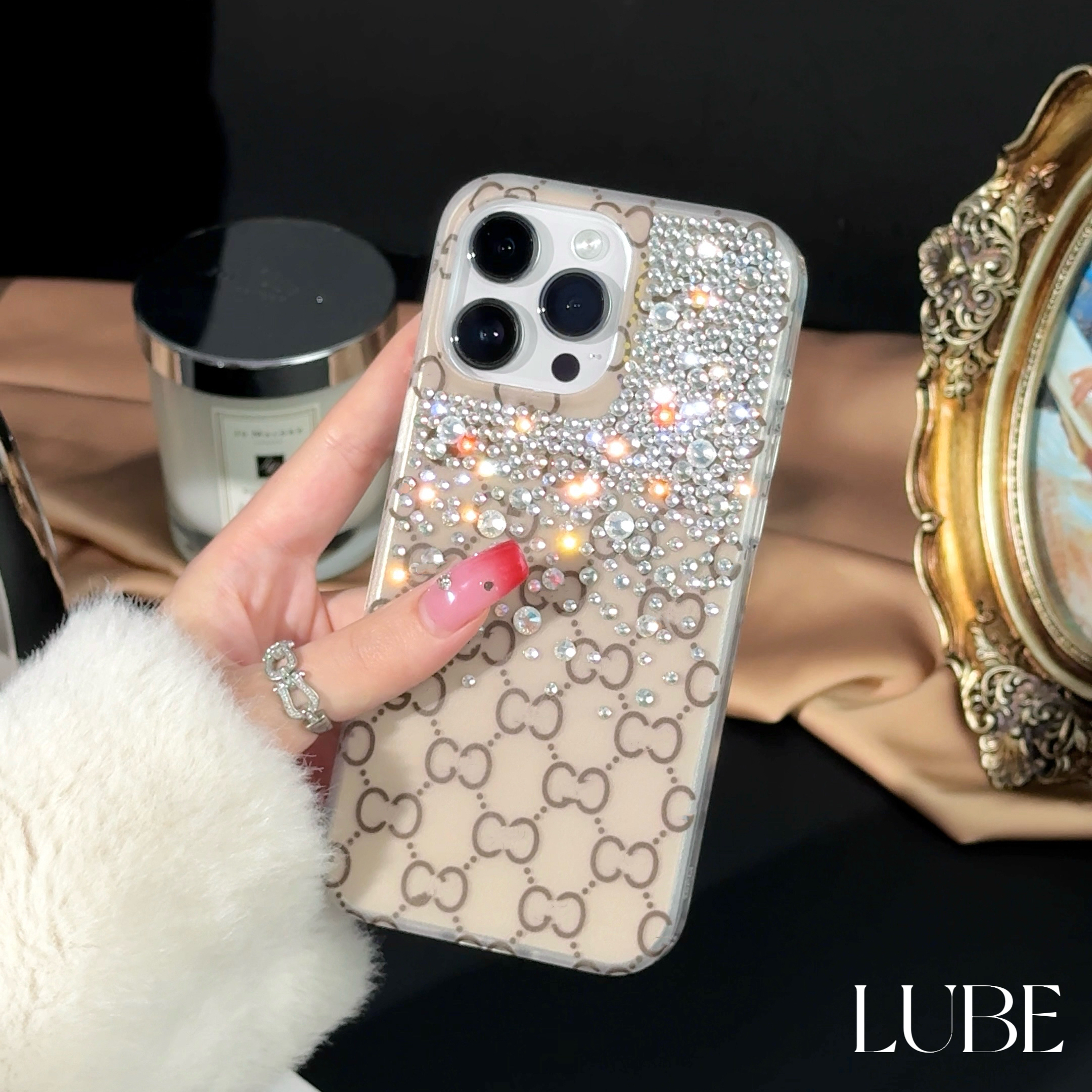 【满天星老花】歪歪手工钻磨砂imd横板一体支架手机壳适用苹果手机