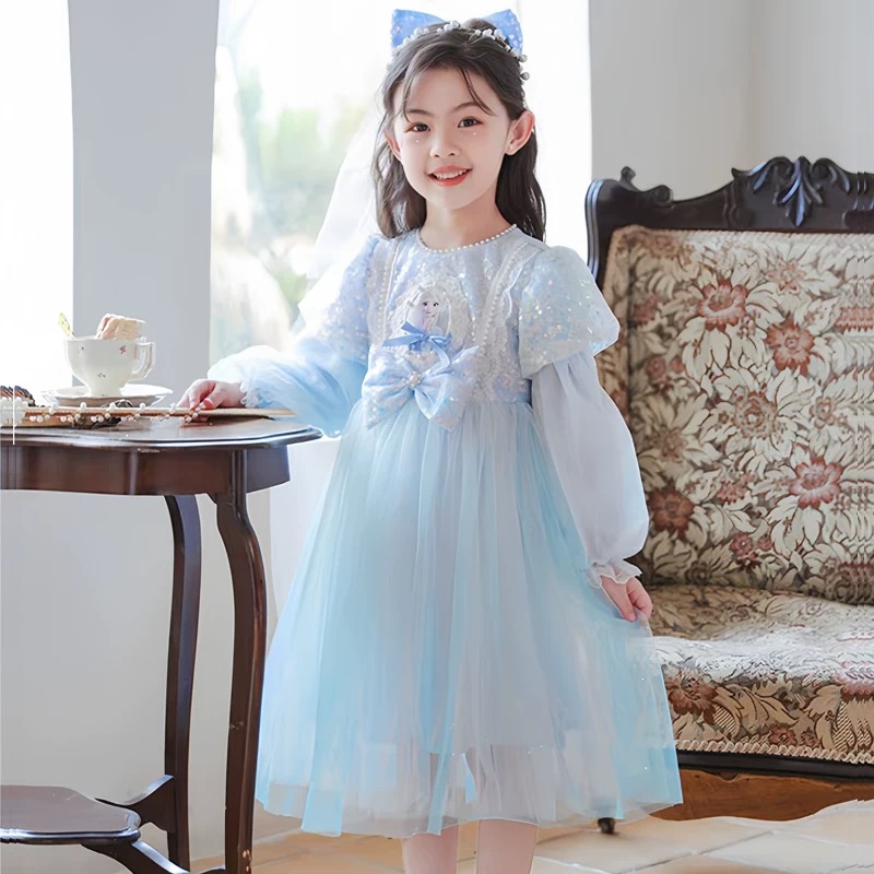 冰雪奇缘艾莎公主裙春秋新款艾莎公主裙子女童主持人礼服秋款