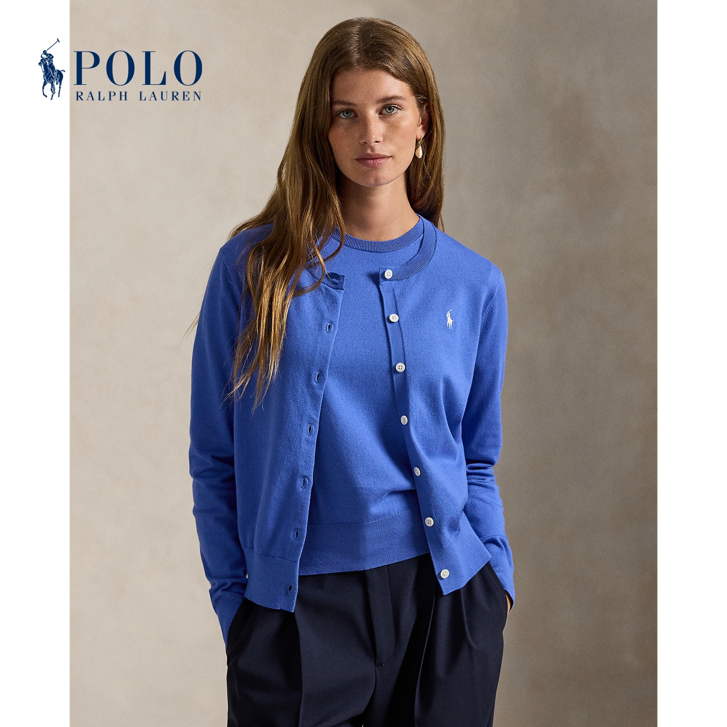 Ralph Lauren/拉夫劳伦女装 26春修身版圆领针织开襟衫RL27584