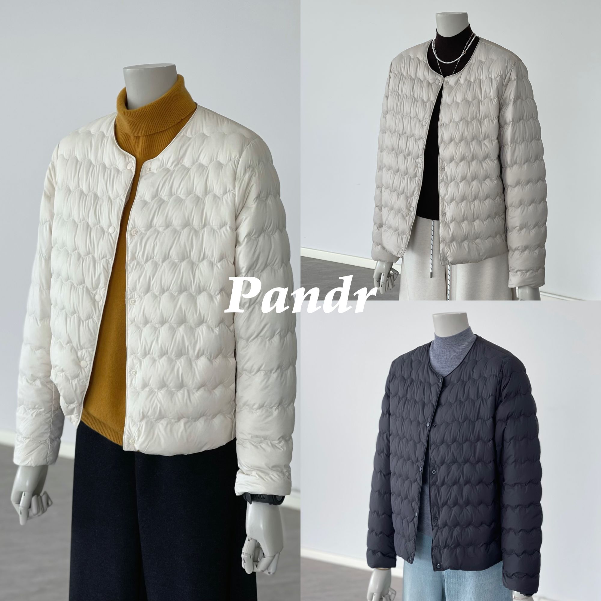 PANDR 韩系轻薄款羽绒内胆女秋冬圆领简约波浪纹时尚柔软便携外套