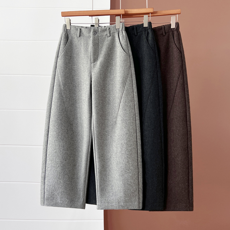 高奢加厚加绒九分裤女冬季山本裤女绵羊毛显瘦弯刀裤哪吒休闲裤