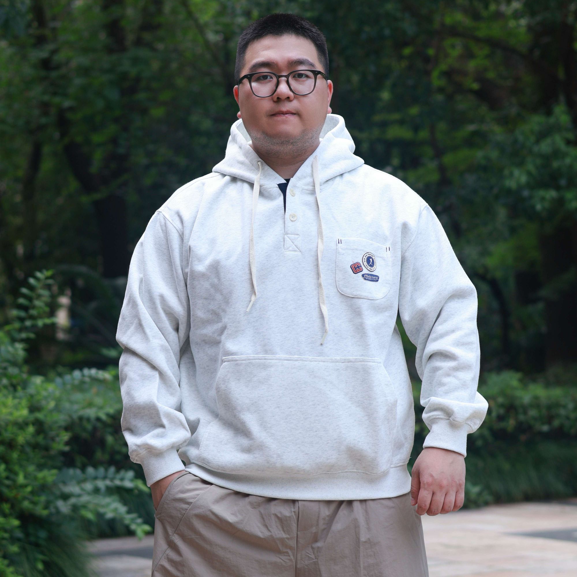长袖秋冬宽松高圆领宽松型连帽卫衣半纽扣防风男款男士休闲