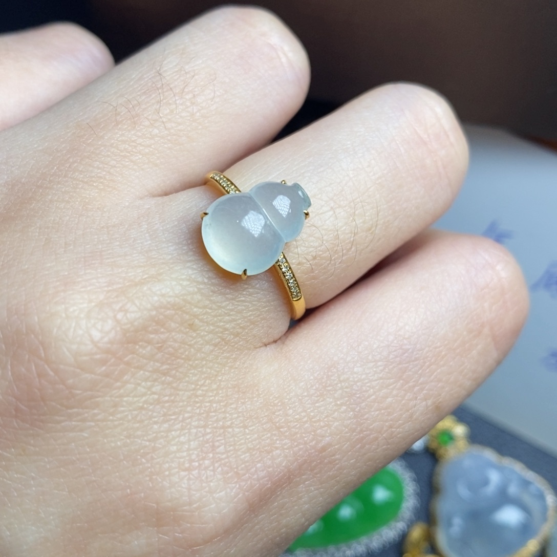 翡翠戒指18K金镶嵌18Ｋ金葫芦戒指不退不换