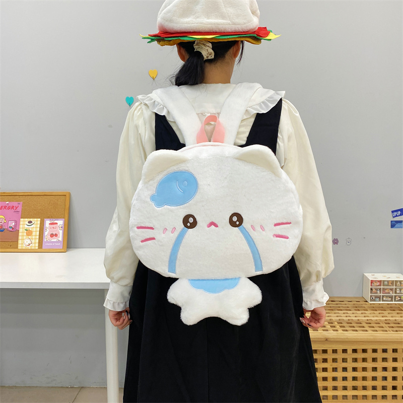 吉吉向上原创流泪小猫双肩包软萌可爱大容量立体造型甜妹书包