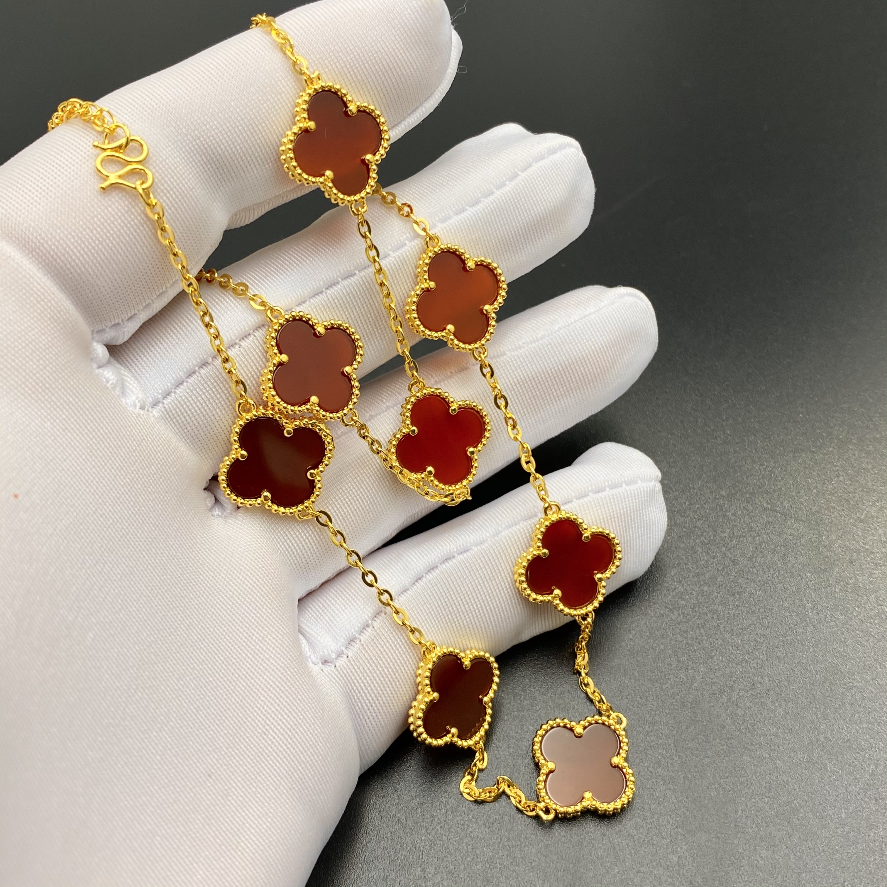 链子足银 十花 四叶草项链