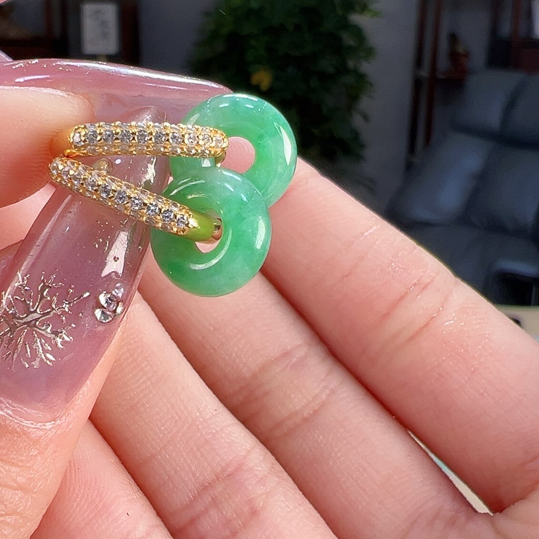 翡翠耳饰银S925镶嵌耳环64