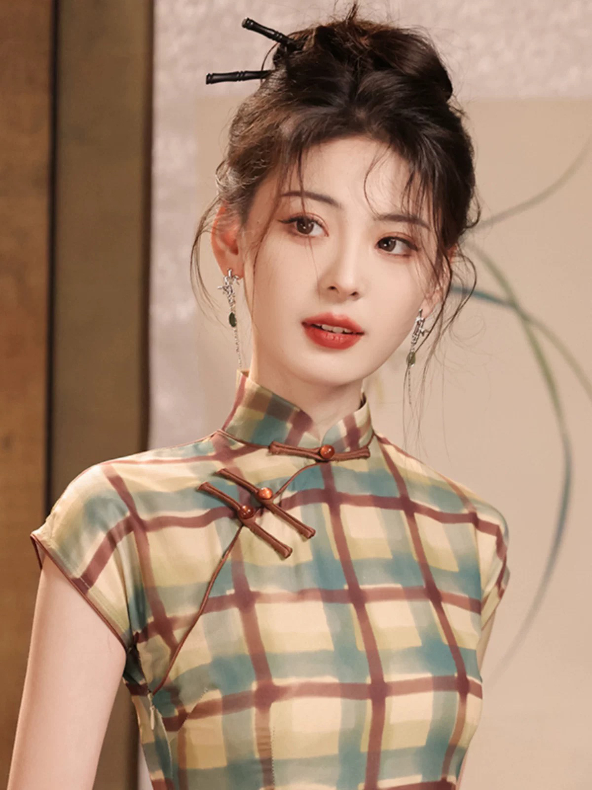 522 年轻款古法格子半开襟|满庭芳|旗袍