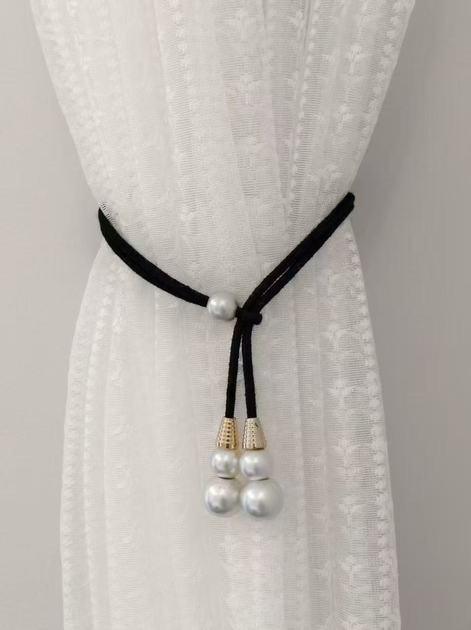 轻奢珍珠窗帘绑带客厅扣环绑饰扎束带装饰配件绑绳挂钩简易双珠