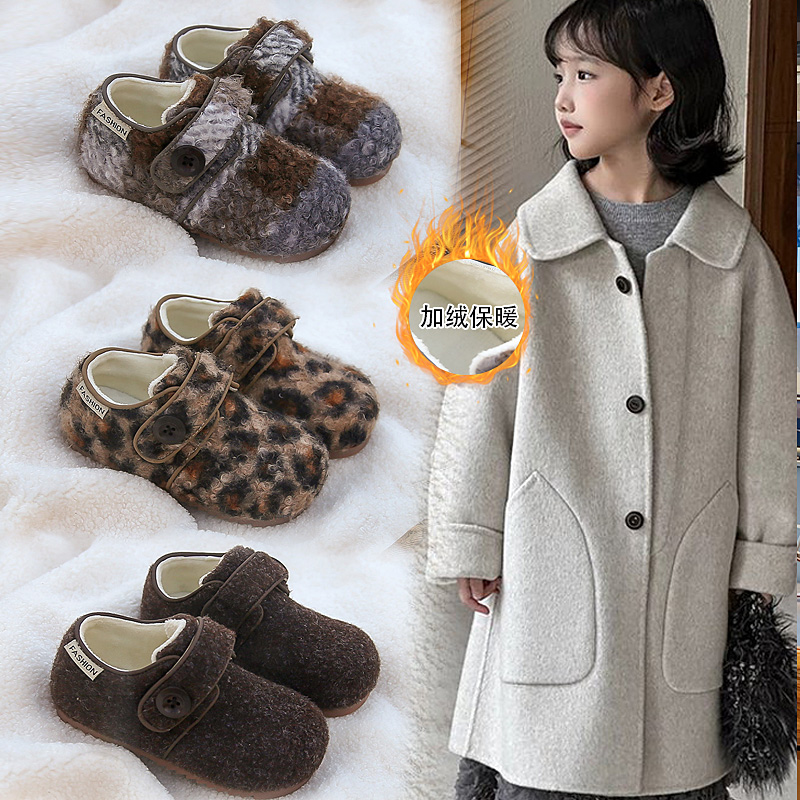 2025秋冬新格纹色格雷系复古加绒保暖韩版毛呢软底勃肯豆豆鞋