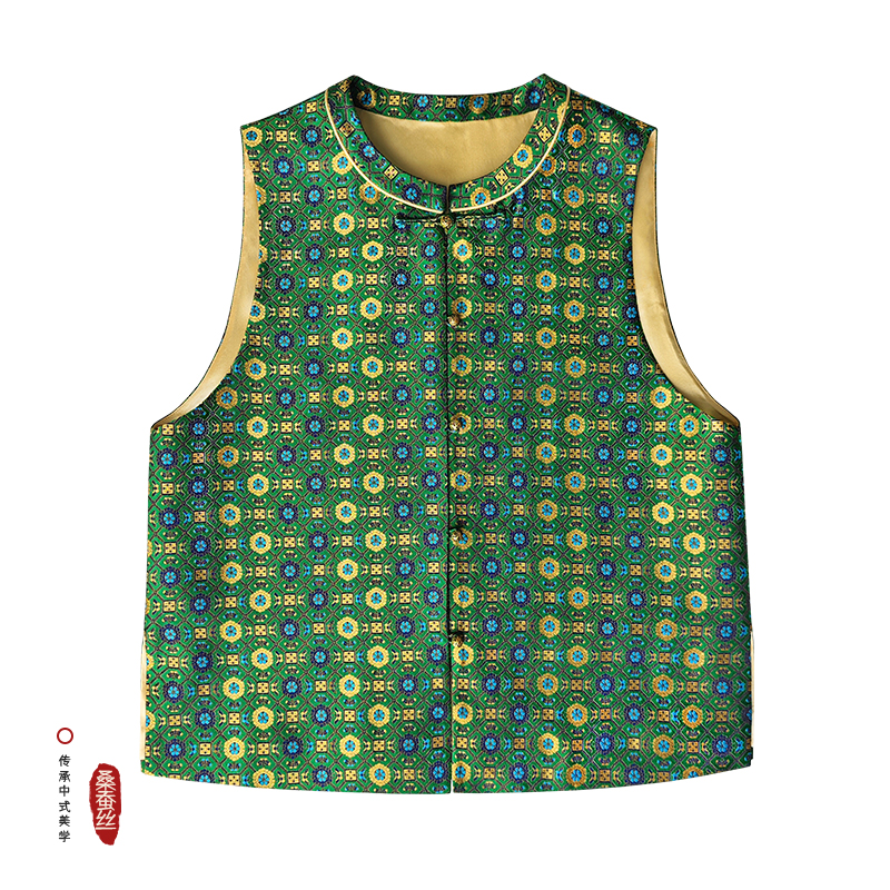 【绿四达】上久楷织金绿四达宋锦马甲 带钢印 满分桑蚕丝 WM090