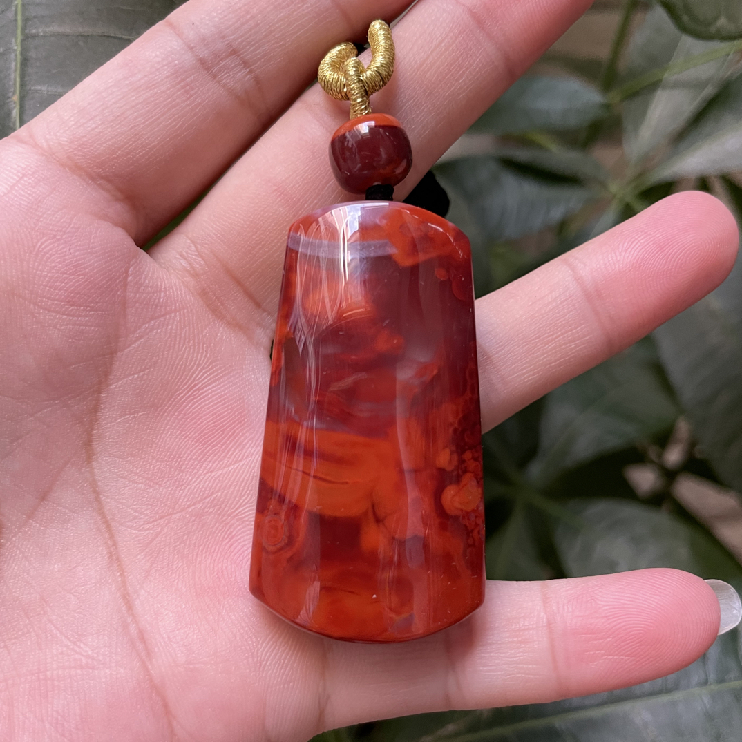 南红川料唐三彩颜色火焰纹平安无事牌颜色丰富多彩品质好纹理清晰