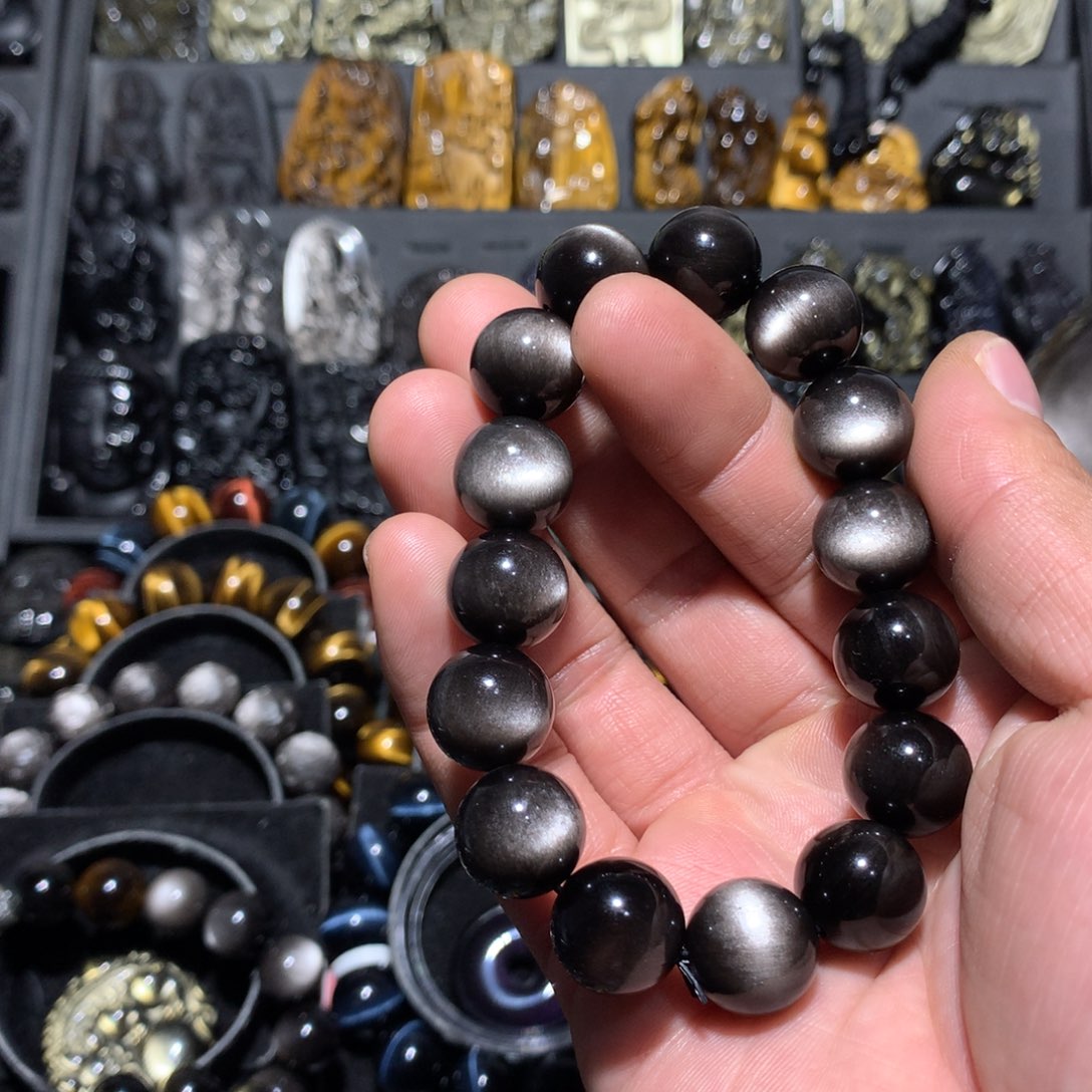 未镶嵌黑曜岩手链财****贝