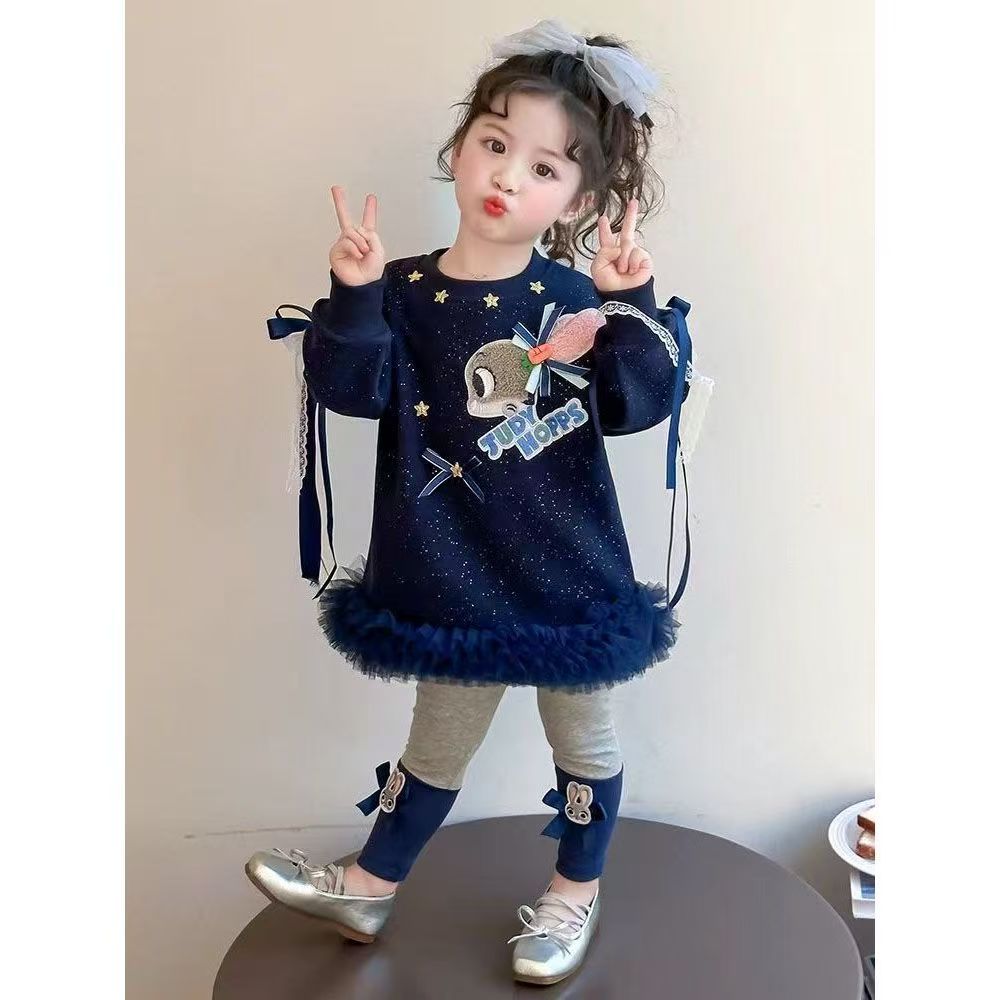 2025新款女童春秋季时髦网纱公主裙子中小儿童宝宝连衣裙套装秋装