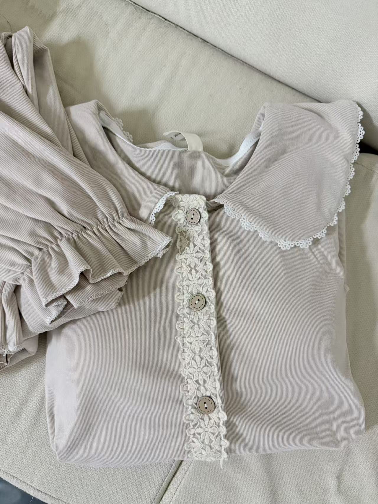 秋冬季女款燕麦色娃娃领开衫长袖长裤套装