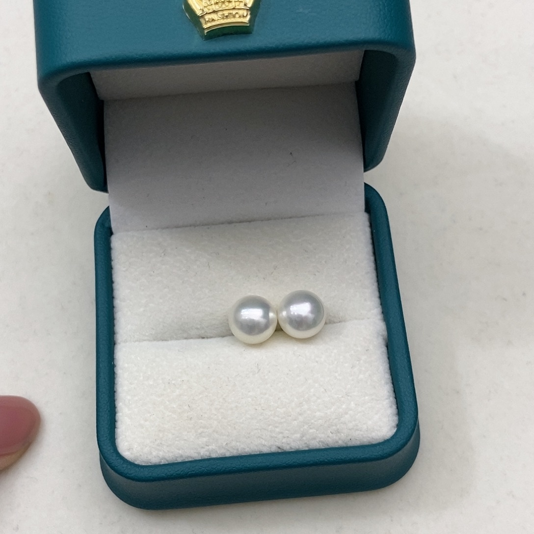 海水珍珠耳钉银S925镶嵌律**L