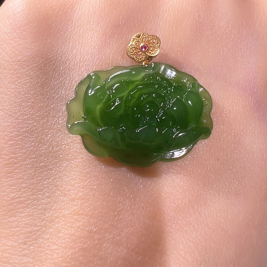 和田玉颈饰18K金镶嵌