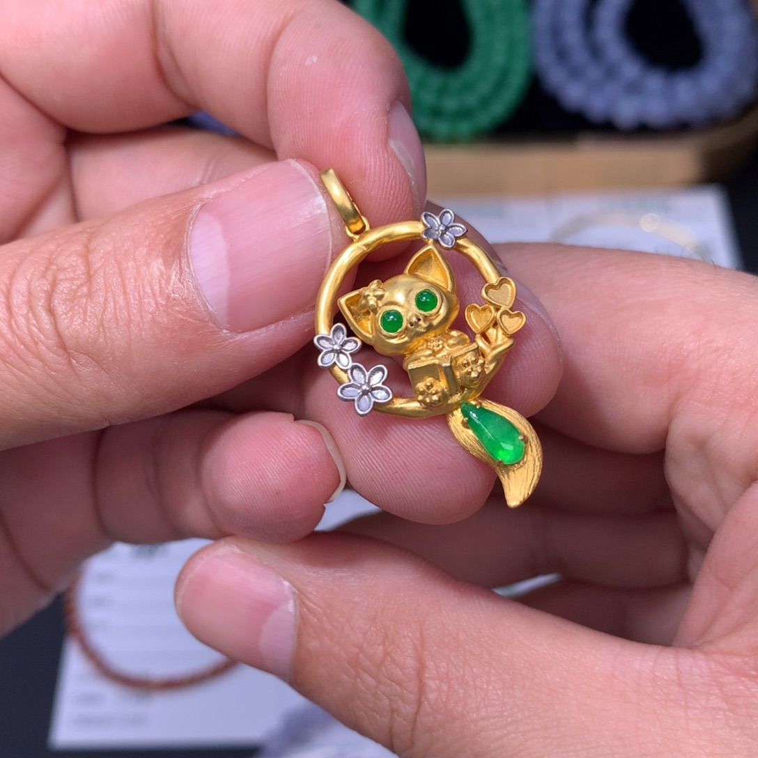 翡翠18K金镶嵌颈饰48小时鉴赏期退货不扣服务费