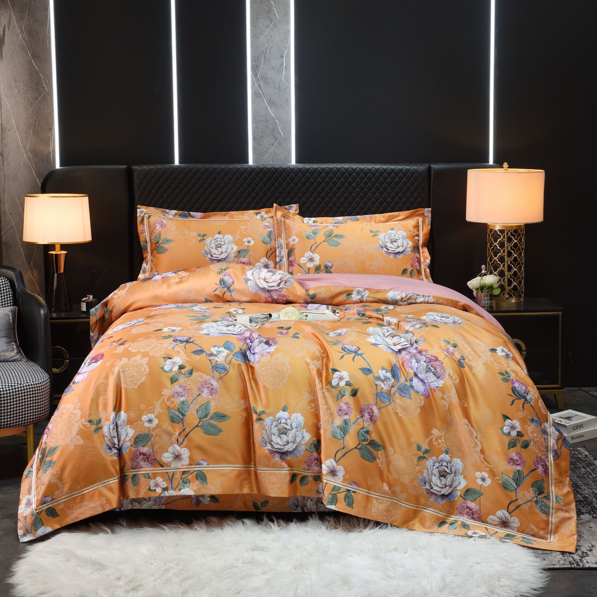 【四件套】美式锦缎大提花四件套欧式美-尊爵金