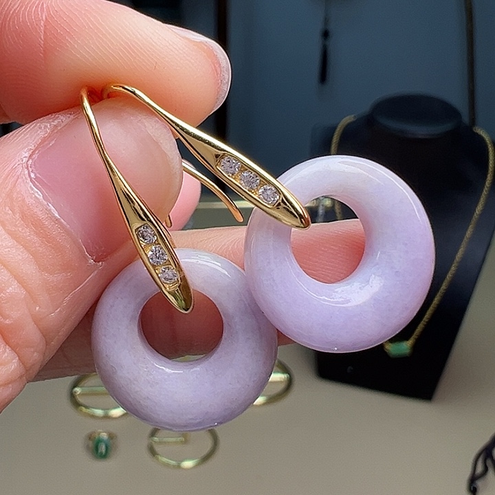 翡翠耳饰银S925镶嵌耳饰