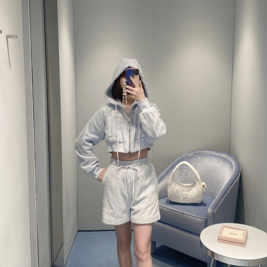 99新 MIU MIU/缪缪 rou11/天蓝色毛巾短外套 棉布 M码