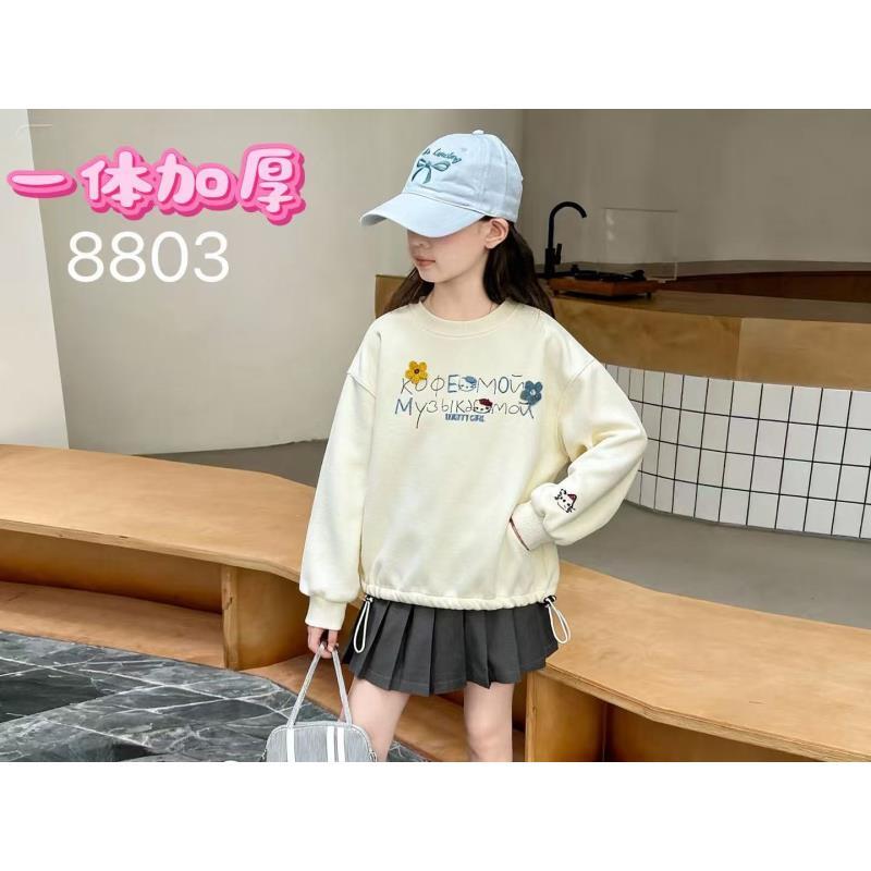 【新疆包邮】中大童加绒刺绣字母小花卫衣P437