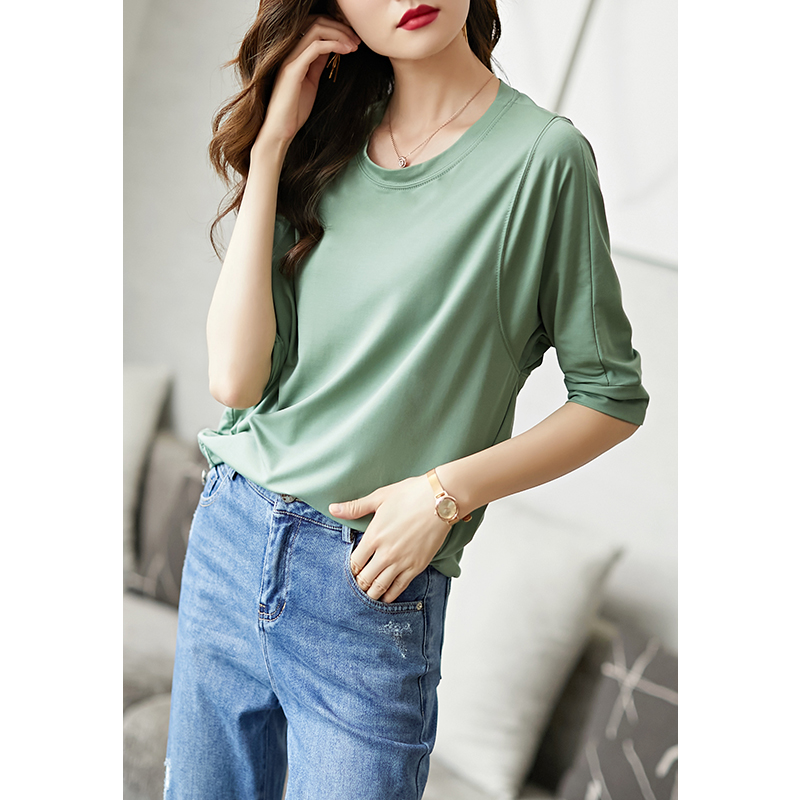 阿吉多七分袖简约T恤女夏大码洋气妈妈装不规则设计感上衣A96663