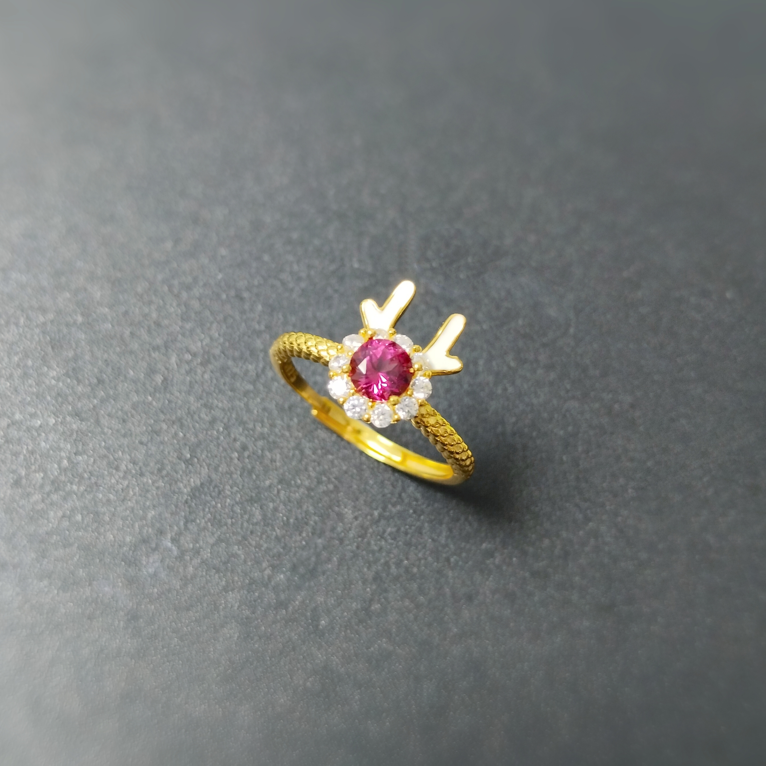 S925银镶嵌天然马拉雅榴石小鹿款圣诞戒指圣诞礼物麋鹿冬季精品