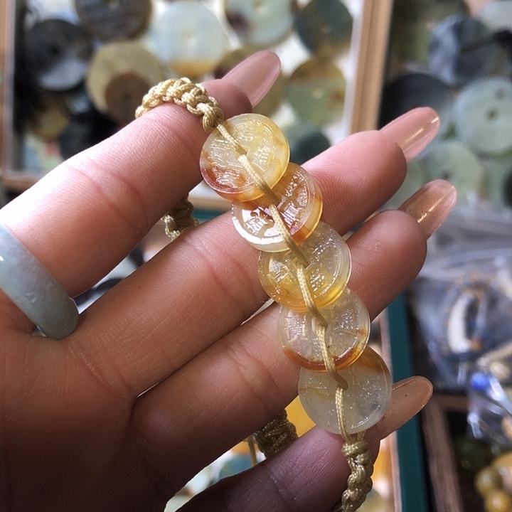 岫玉岫玉五帝钱手链未镶嵌