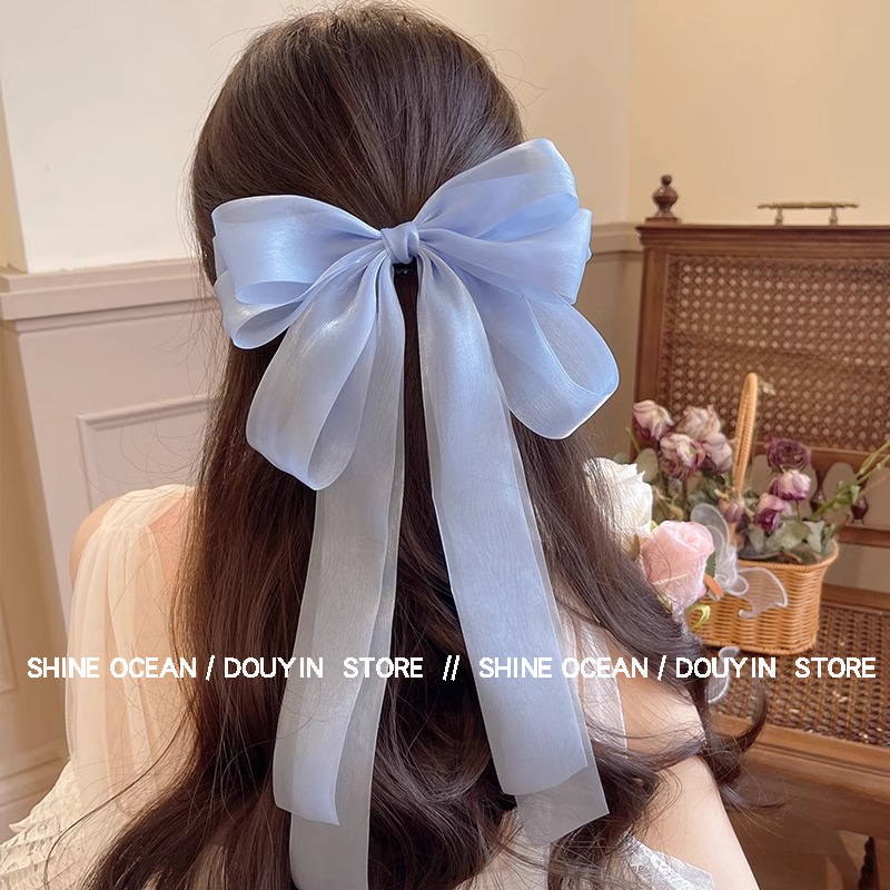 双海bulin~超大飘带蝴蝶结弹簧夹高级感气质时尚精致优雅百搭发夹