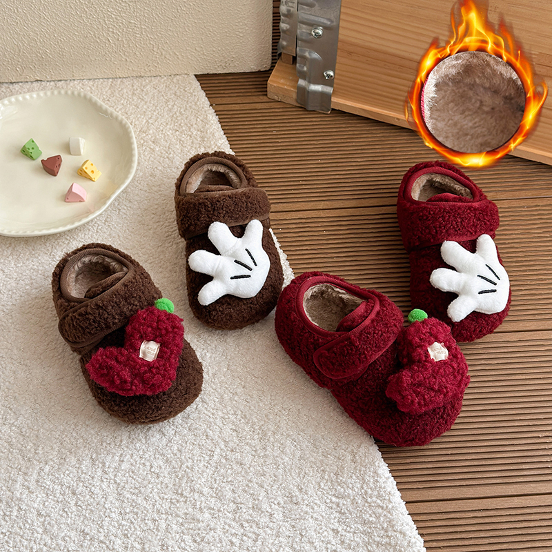 21-36韩版可爱红色加绒加厚宝宝鞋女童卡通防滑冬季软底棉鞋M98