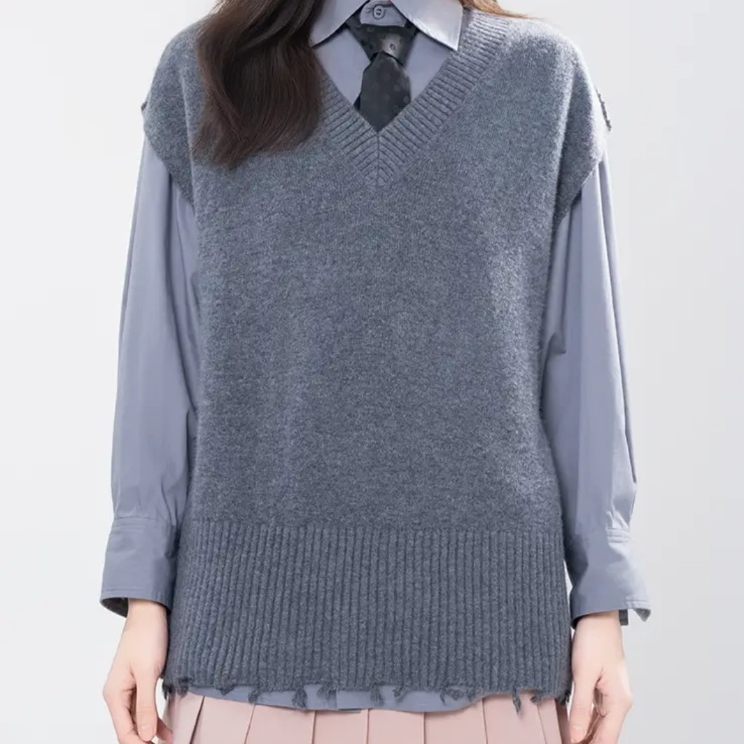 AMASS/538100阿玛施秋冬新款复古流光风宽松百搭时尚针织衫马夹女