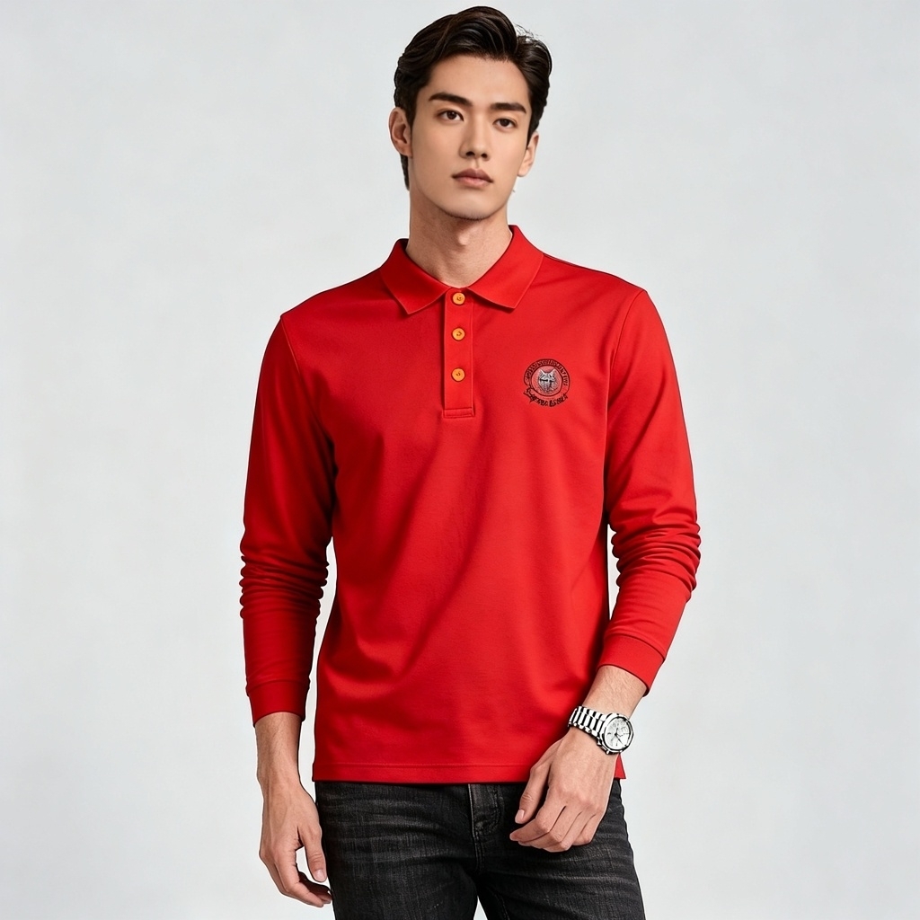 七匹狼春节新年款长袖polo衫简约高级款5480