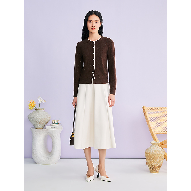 YINER音儿专选2026春新款法式撞色圆领烫钻羊毛针织衫8C66106216